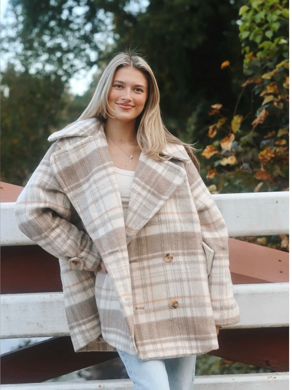 Free People Oversized Double-Breasted Plaid Wool-Blend Peacoat - Size S